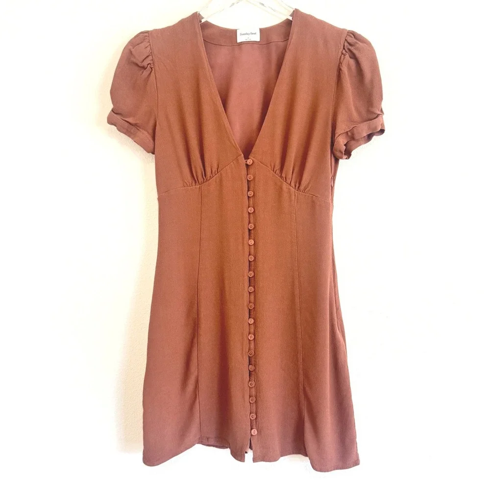 Sunday Best Sandrine Dress - Aritzia V-Neck Puff Sleeve Button Front Mini Dress